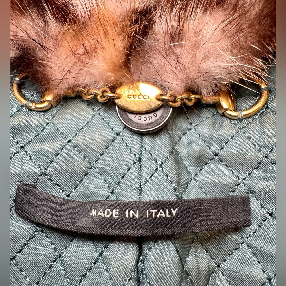 Rare Gucci Double Breasted Teal Virgin Wool Coat W Leopard Mink Collar, Sz 42 - Picture 11 of 14